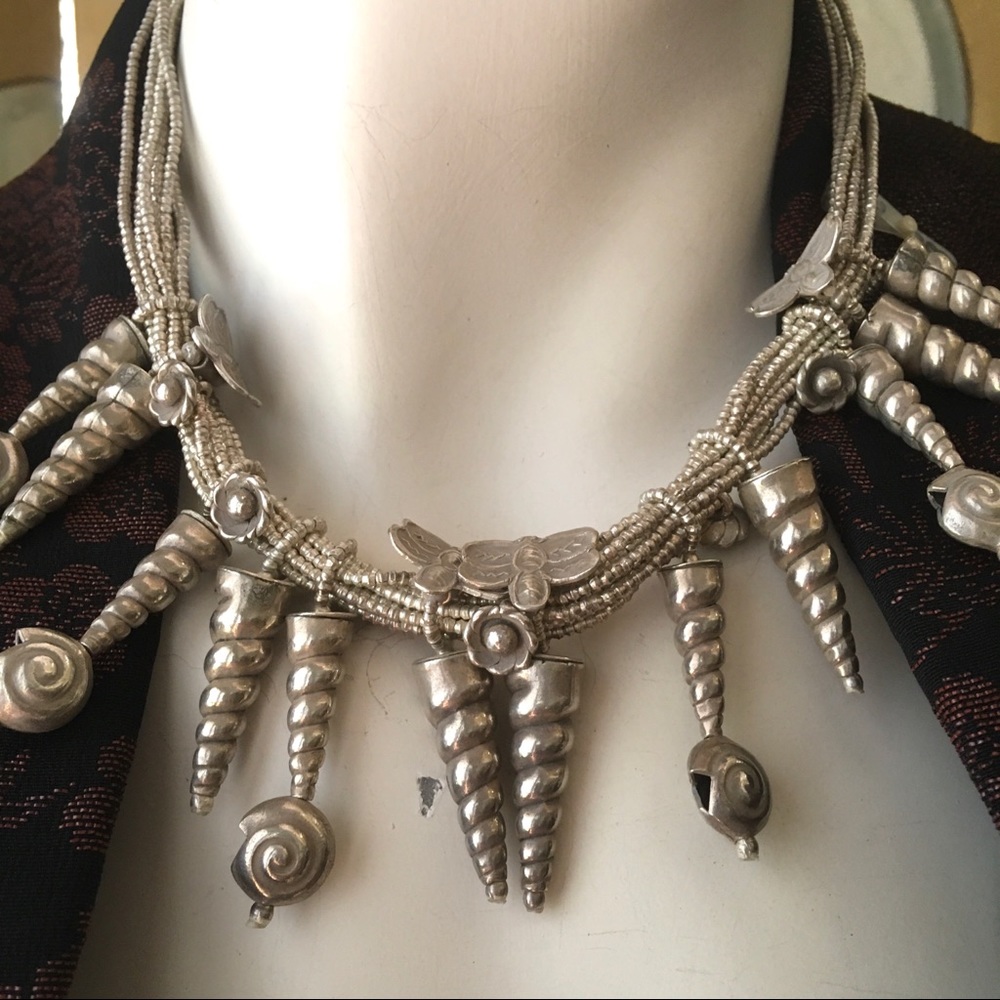 Sterling silver ocean hanging shell charm necklace